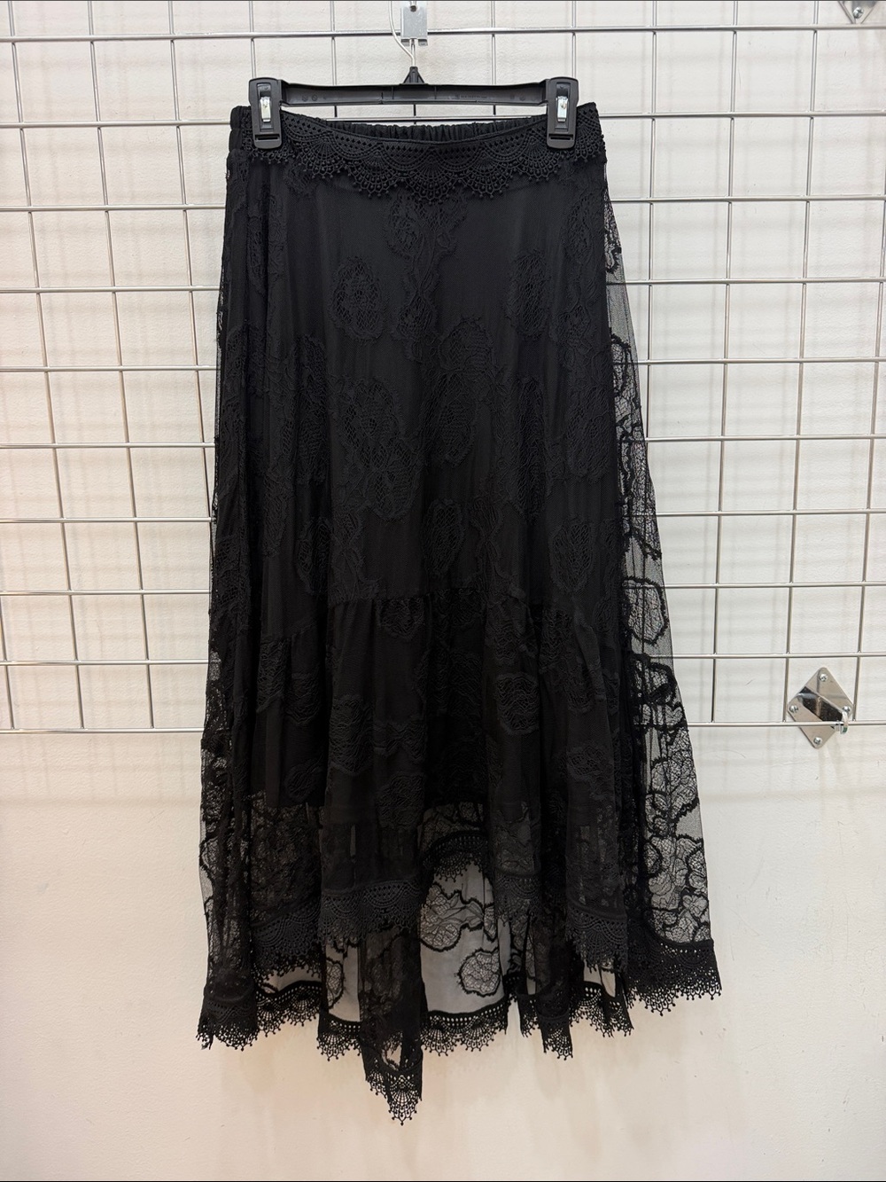 Women's Black Lace Hi-lo Midi Skirt